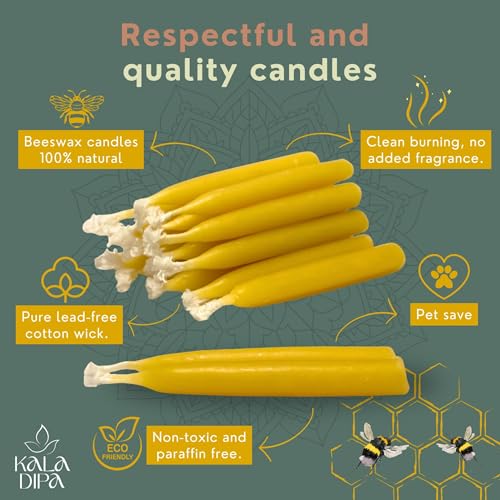 20 Minute Beeswax Meditation Candles – Set of 20 Mini Taper Candles with Brass Candle Holders, Dripless & Smokeless – Ritu...