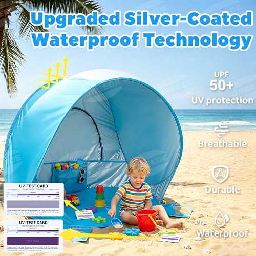 Baby Beach Tent Pop Up Baby Tent with UV Protection - Portable Infant Shade Canopy, Must-Have Beach Baby Essentials (Blue,...
