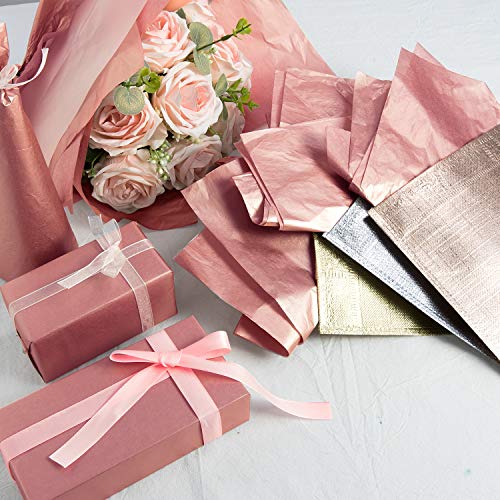 Whaline Rose Gold Tissue Paper Bulk, 100 Sheets Metallic Gift Wrapping Paper for Weddings, Birthday Party, Showers, Arts C...