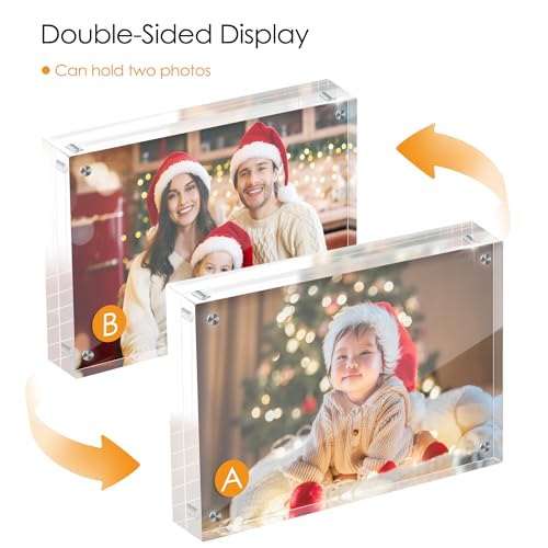 Fisnish 4x6 Acrylic Picture Frame Set of 6, 20mm Thick, Double-Sided Transparent Magnetic Frameless Photo Frame, Desktop F...