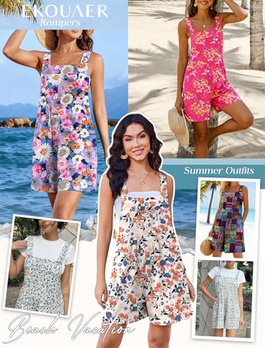 Ekouaer Womens Overalls Summer Rompers Sleeveless Short Jumpsuits Casual Beach Vacation Outfits with Pockets