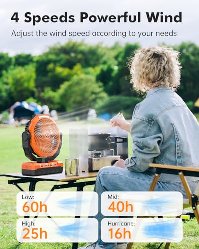 Wavmill 3-in-1 Camping Fan - Detachable Rechargeable Battery Operated Fan with Light & Hook for Tent, Outdoor - USB Table ...