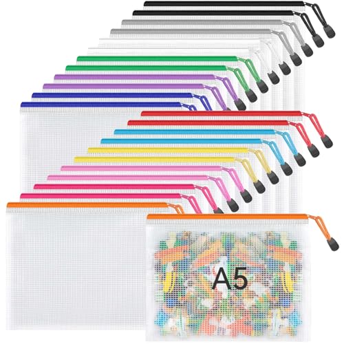 Umriox 24 Pack 12 Colors Small Zipper Pouch, 9.5" x 7.1"/A5 Size Mesh Bags with Zipper, mesh Bags for Puzzles Board Games ...