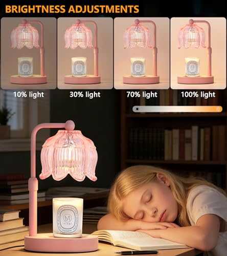 MEIXISUE Pink Flower Candle Warmer Lamp with Timer Dimmer, Adjustable Height No Flame Wax Warmer for Jar Candles, Ideal Gi...