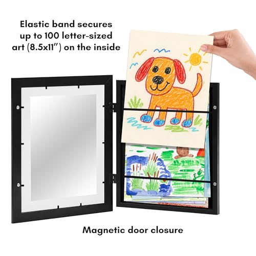 Americanflat Kids Artwork Frame Changeable (Black) - Magnetic Door Holds 100 Art Pieces - 8.5x11 Letter Size Display with ...