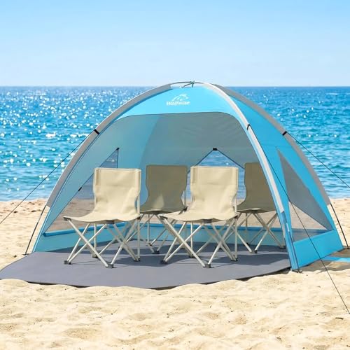 Wolfwise Beach Tent Sun Shelter for 3/4/5 Person with UPF 50+ UV Protection, Sun Shade Beach Tents with Extendable Floor f...