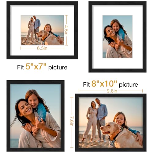 Vittanly 8x10 Picture Frame Set of 4, Display Pictures 5x7 with Mat or 8x10 without Mat, Engineered Wood with Shatter Resi...