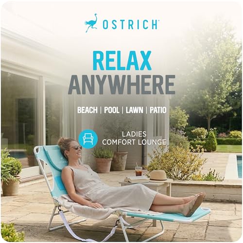 Ostrich the Ladies Comfort Lounger with Chest Support, Foldable and Portable Reclining Outdoor Patio Beach Lawn Camping Po...