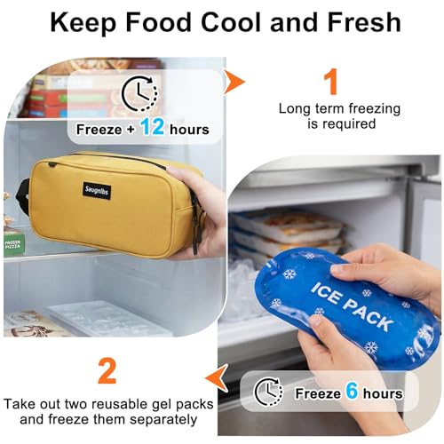 Saugnlbs Small Cooler Bag,Mini Cooler Bag with Ice Packs,Insulated Lunch Bag with Handle Buckle,Freezable Lunch Bag for Tr...