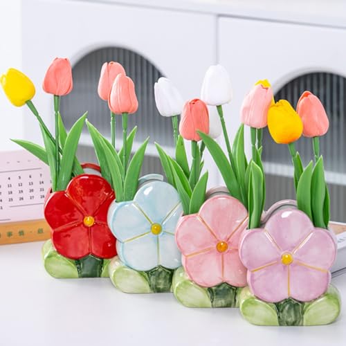 Busnos Pink Makeup Brush Holder Pen Holder for Office Desk Accessories Aesthetic Pencil Holder Cute Flower Home Decor Birt...