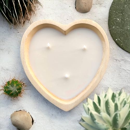 BestySuperStore 6” Heart Shaped Wooden Bowl Lavender Scented Soy Wax Candle - 3 Wicks 5 oz Decorative Dough Bowls Candles ...