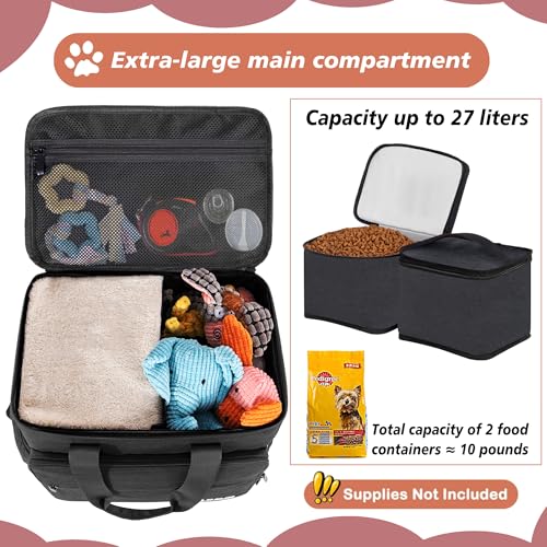 LASUK Dog Travel Bag, Large Pet Travel Set with Multi-Function Pockets, 2 Food Storage Containers, 2 Collapsible Bowls, 1 ...