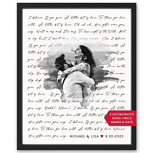Personalized Song Lyrics Wall Art with Photo – Custom Wedding Song or First Dance Lyrics Print – Romantic Gift for Couples...
