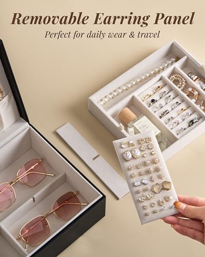 pickpiff 2 Layer Jewelry Box Organizer for Women, Jewelry Organizer with Handle & Removable Tray, Necklace Holder Ring Ear...
