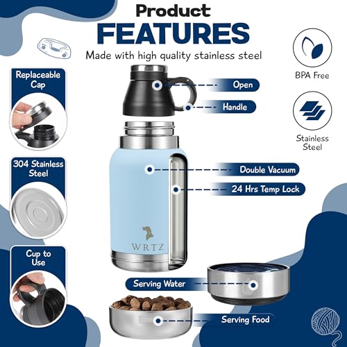 WRTZ Portable Dog Water Bottle with 2 Removable Water Bowls for Dogs – Leak-Proof Portable Dog Water Bottle - Travel Acces...