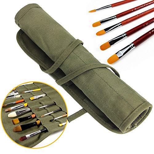 JTDEAL Paint Brush Holder, 22 Slots Storage for Acrylic Oil Watercolor Gouache Artist Roll Canvas Pouch, Silver White Hold...