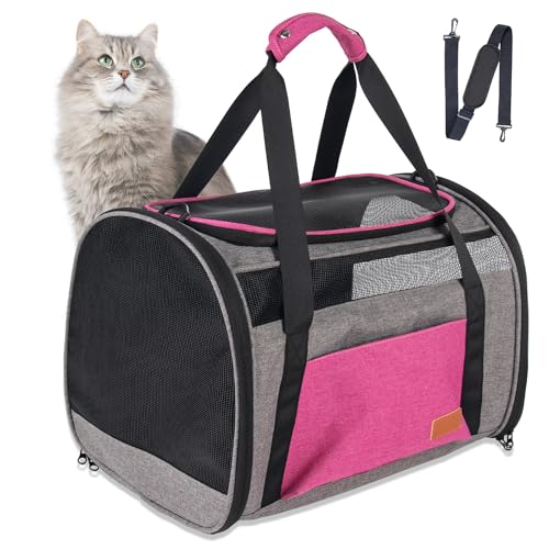 Large Cat Carrier for 20 lbs Pets - Soft Sided Breathable Mesh Travel Carrier, Airline Approved, Washable for Small Dogs P...