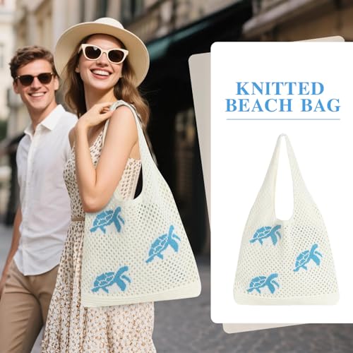 Topdear Crochet Tote Bag for Women, Aesthetic Crochet Mesh Beach Tote Bag, Summer Vacation Knitted Bag for Women Shoulder