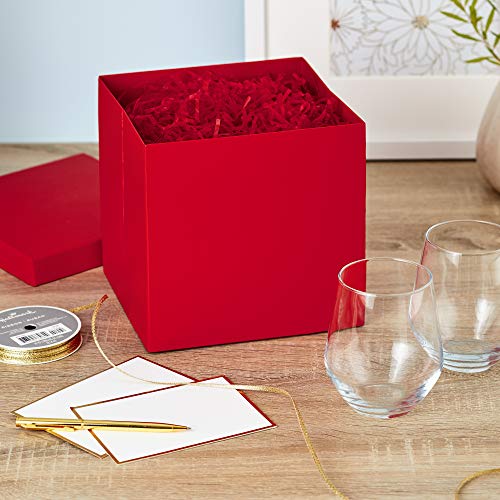 Hallmark Medium Gift Box with Lid and Shredded Paper Fill (Red 7 inch Box) for Birthdays, Graduations, Anniversaries, Chri...