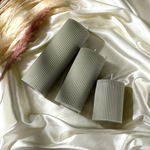 Conelist Ribbed Pillar Candles Set of 3, Width 3" High 4" 6" 8" Large Soy Wax Orchids Scented Pillar Candles Aesthetic Rib...