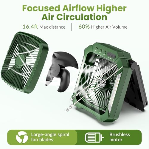 26800mAh Portable Fan Rechargeable with 18W Detachable Solar Panel, Quiet Battery Powered Camping Fan Cordless with LED La...