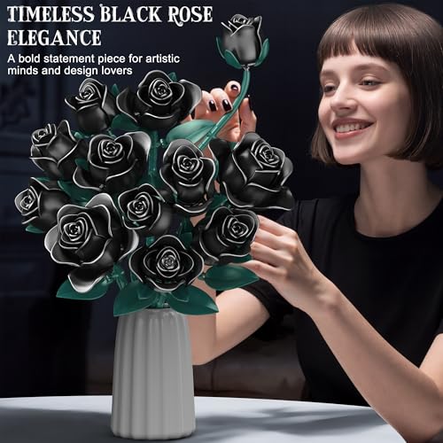 Black Rose Building Blocks Set for Kids, 634PCS Flower Bouquet Brick Toy, Romantic Gift for Girls, Women, Valentine's Day,...