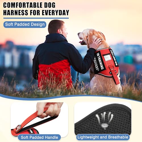 MOOGROU Service Dog Vest Harness+ID Tag+10 Patches,Metal Serivce Dog Tag&Reflective Emotional Support Dog Vest with Handle...