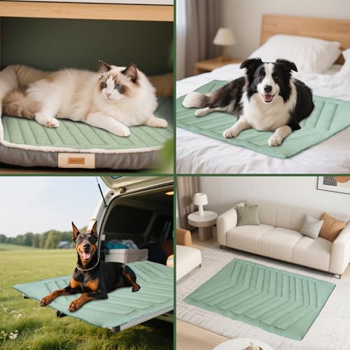 UIQELYS Cooling Mat for Dogs Ice Green, 150x102cm No Gel, Cool Fabric Top & Velvet Back Giant Pet Blanket, Washable, Pet C...