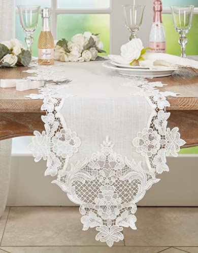 SARO LIFESTYLE Lace Border Table Runner – Floral Lace Table Linen for Dining, Special Occasions & Decorative Styling, 13"x39"