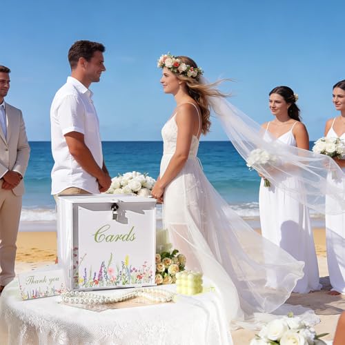 OurWarm White Wedding Card Box with Lock, PVC Gift Card Box for Wedding Decorations Reception, Money Gift Boxes for Party ...
