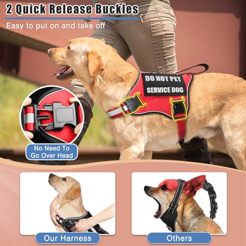 MOOGROU Service Dog Vest Harness+ID Tag+10 Patches,Metal Serivce Dog Tag&Reflective Emotional Support Dog Vest with Handle...