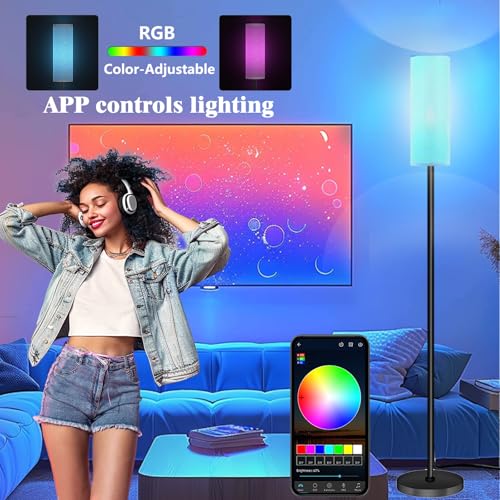 Qaubauyt Smart LED Floor Lamp with APP Control & RGB Colors - Dimmable Standing Lamp for Living Room, Bedroom, Gaming - Re...