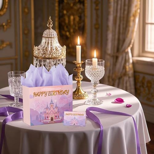 PrintGuru 13” Large Happy Birthday Gift Bag with Tissue Paper, Greeting Card and Ribbon Handles for Women Girls Kids Birth...