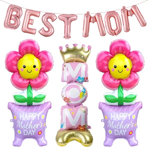 11Pcs Happy Mother's Day Balloons Set, 16Inch and 60Inch BEST MOM Large Standing Flower Foil Balloons for Mothers Day Cele...
