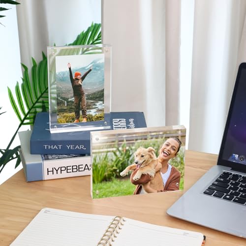 Fixwal 5x7 Acrylic Picture Frame, 6 Pack Clear Double-Sided Magnetic Frames Set, Frameless Photo Frames for Desktop Tablet...