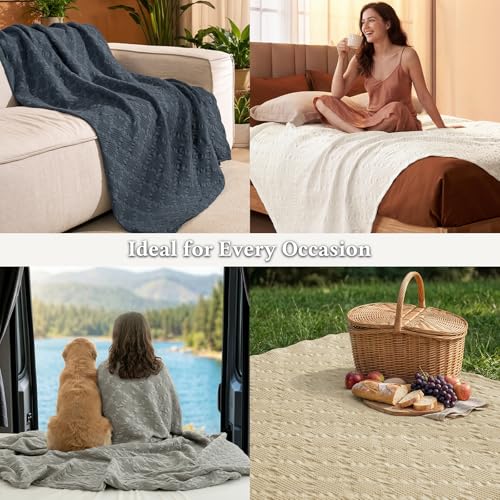 David's Home 100% Cotton Waffle Blanket King Size, Lightweight Breathable Soft Cooling Throw for Spring Summer, Snag-Resis...