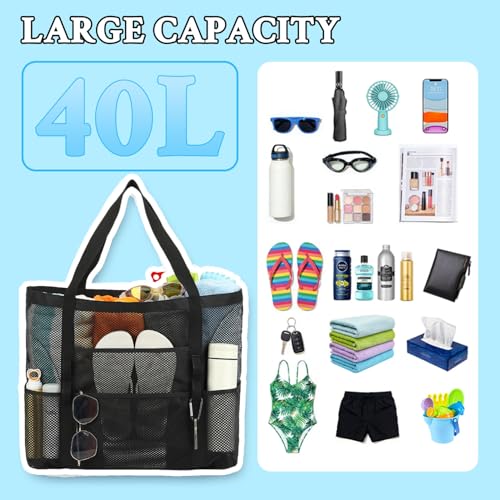 GYEUKHAM Mesh Beach Bag - Large Beach Tote Bag with Multiple Pockets for Family Beach Bag for Toys & Vacation Essentials