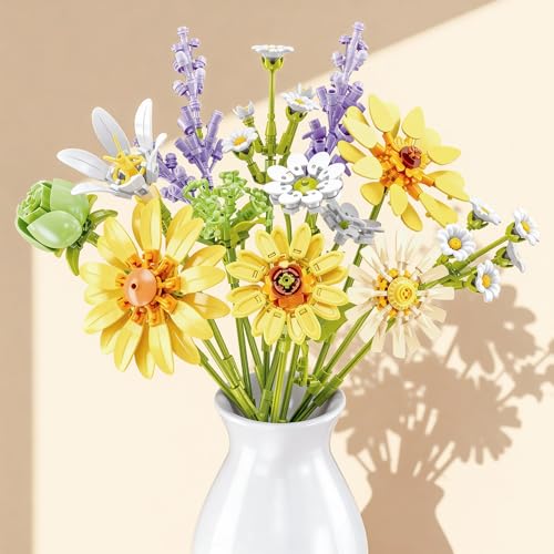 LYNGVA SAIRO Sunflower Building Blocks Set, Gift for Girls & Women, Flower Bouquet, Roses Chamomile Daisies Gerberas & Mor...