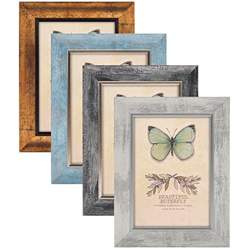 XUANLUO 5x7 Picture Frames Set of 4 Rustic Retro Photo Frame with HD Plastic Cover for Wall Mount and Tabletop Display Fam...