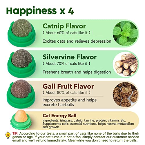 Potaroma Catnip Toys Balls 4 Pcs, Extra Cat Energy Ball, Edible Kitten Silvervine Toys for Cats Lick, Healthy Kitty Teeth ...