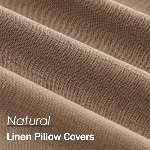 ANRODUO Pack of 2 Decorative Linen Pillow Covers Coco Brown Neutral Farmhouse Boho Soild Cushion Case Soft Accent Pillowca...