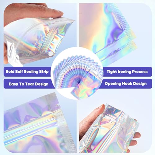 6x9 inch Holographic Bags, Resealable Foil Pouch Mylar Sample Bag Great for Small Business and Party Favor Food Storage（50...