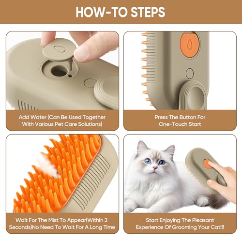 CRAFTIVIO 4-in-1 Cat Steam Brush for Shedding – Self-Cleaning Comb for Long and Short Hair Cats and Dogs, Steam Pet Brush ...
