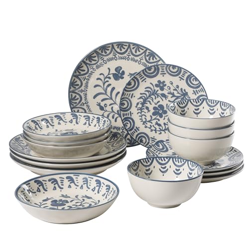Bloomhouse - 2-Time Oprah’s Favorite Things - Valencia Flor 16 Piece Dinnerware Set, Artisanal Decorated Stoneware Plates...