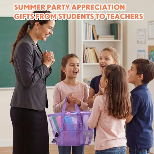 Threan 16 Pack Teacher Appreciation Gift Bulk Summer Beach Pool Party Favors Large Mesh Tote Beach Bags Pool Towels for Wo...