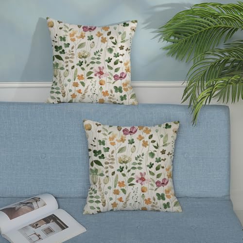 Yxuiyal Spring Pillow Covers 18x18 Set of 2 Green Pink Floral Leaves Throw Pillow Covers Decoration Summer Flower Plants F...