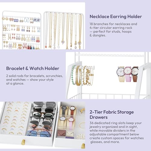 SWTYMIKI Large Jewelry Organizer Stand - Multifunctional Rack Tower for Necklace, Earring, Ring & Bracelet Display - Movea...