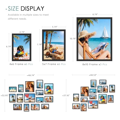 DUENPY 15 Pack Picture Frames Collage Wall Decor, Black Frame Set with 3pcs 8x10, 6pcs 5x7, 6pcs 4x6 for Gallery Display, ...