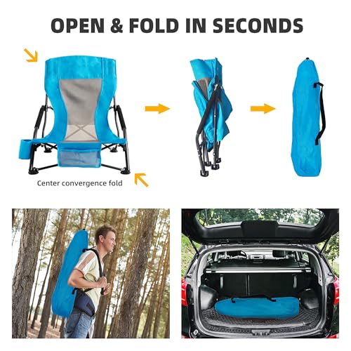 Foristrail Portable Folding Beach Chair for Adults Set of 2 - Lightweight Low Back Sling Chair with Cup Holder & Storage P...