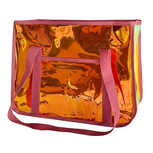 TotePrint Star-Print Holographic Beach Bag - Waterproof Iridescent PVC Tote for Women, Stadium Approved Clear Tote for Travel